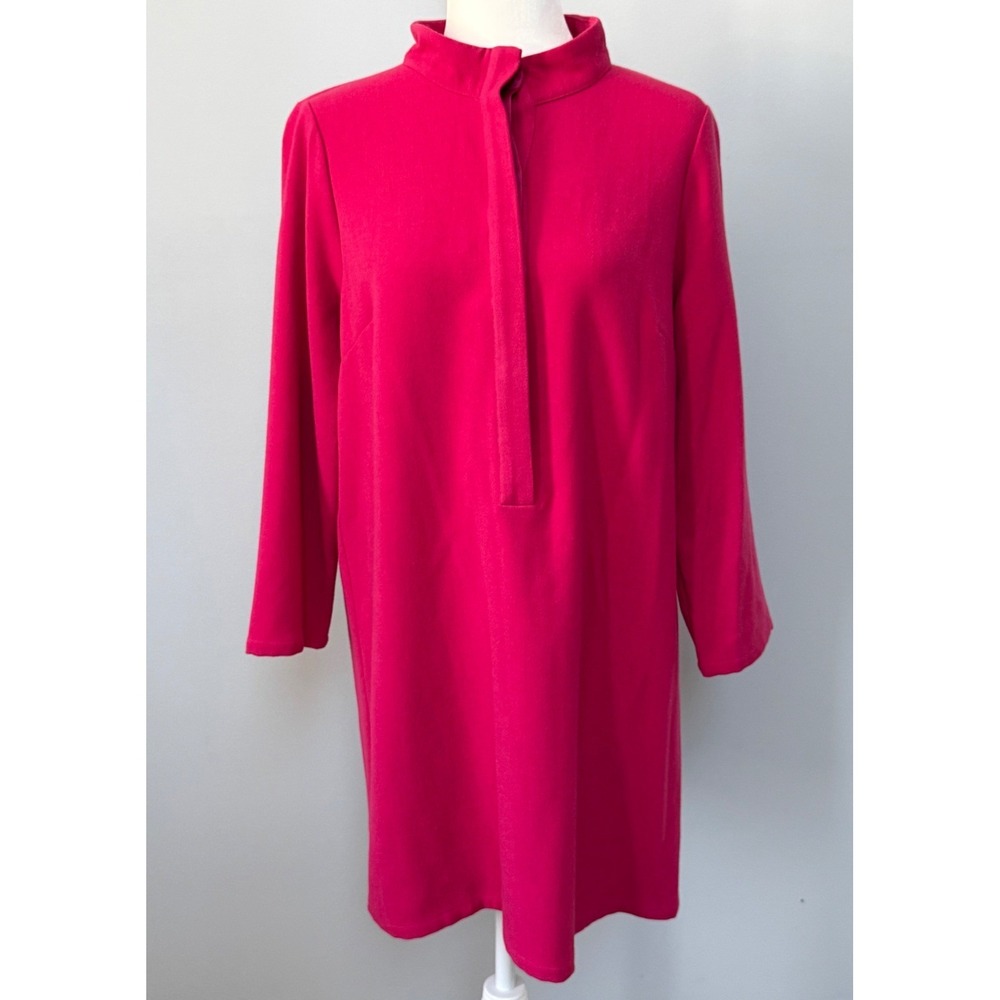 Tuckernuck Fuchsia Stretch Crepe Avery Shift Mini Dress Mock Neck Pink Size L